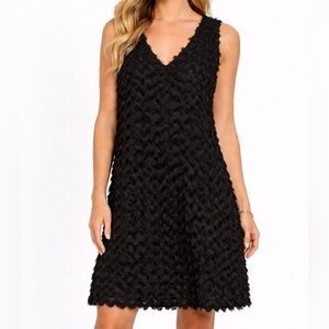 209wst38 Black Sleeveless V-Neck Textured Chevron Front Slit Dress sz 2 NWT